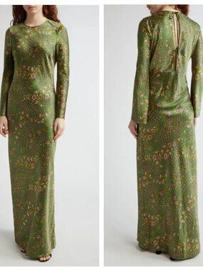 Veronica Beard Gemma Floral Long Sleeve Satin Maxi Dress
